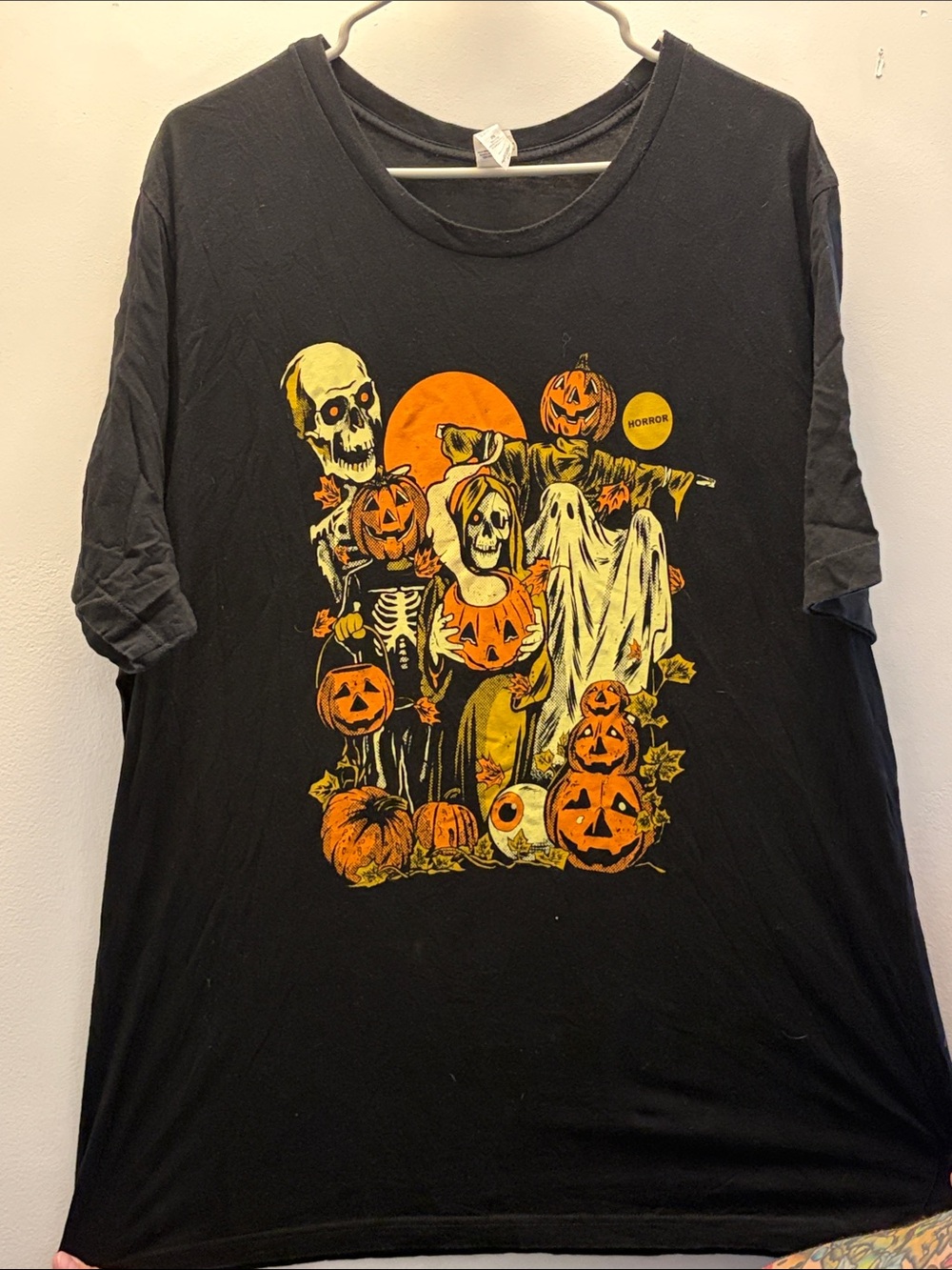 Halloween Graphic Tee - Black with Orange & Cream Pumpkin Scene